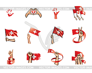 Switzerland flag and hand - vector clip art