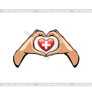 Switzerland flag and hand - color vector clipart