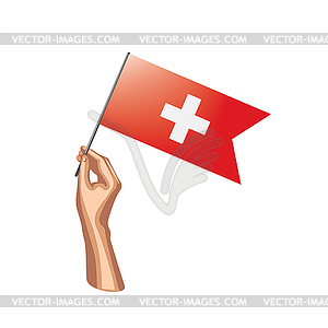 Switzerland flag and hand - vector image