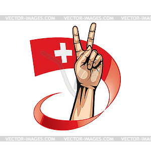 Switzerland flag and hand - vector clip art