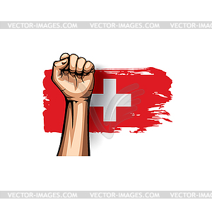 Switzerland flag and hand - royalty-free vector clipart