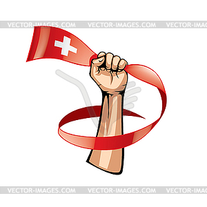 Switzerland flag and hand - vector image