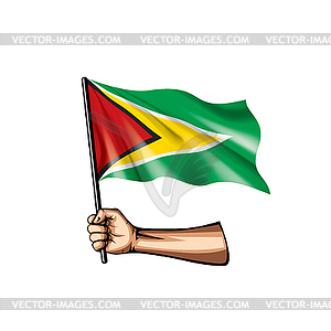 Guyana flag and hand - vector image