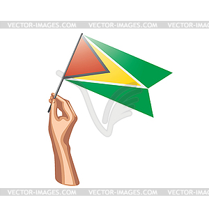 Guyana flag and hand - vector clipart