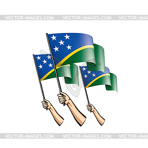 Solomon Islands flag and hand - royalty-free vector clipart