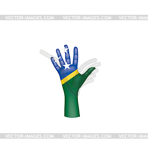 Solomon Islands flag and hand - vector image