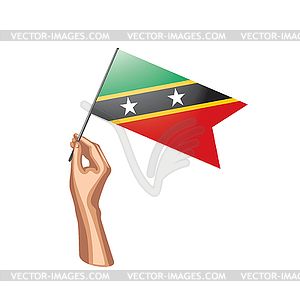 Saint Kitts and Nevis flag and hand - vector clip art