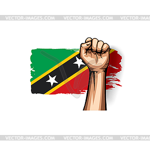 Saint Kitts and Nevis flag and hand - vector clipart