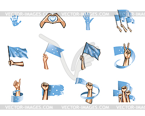 Federated States Micronesia flag and hand - stock vector clipart