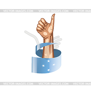 Federated States Micronesia flag and hand - vector image