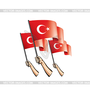 Turkey flag and hand - vector image