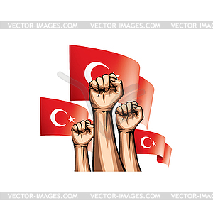 Turkey flag and hand - vector image