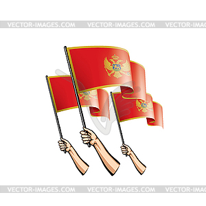 Montenegro flag and hand - vector image