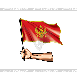 Montenegro flag and hand - vector clip art