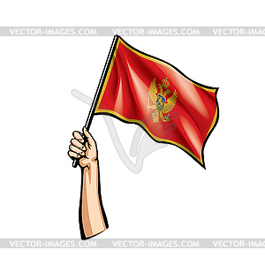 Montenegro flag and hand - vector image