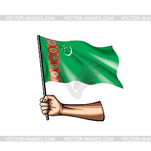 Turkmenistan flag and hand - vector image