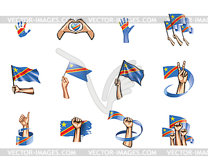 Democratic Republic of Congo flag and hand - vector clipart