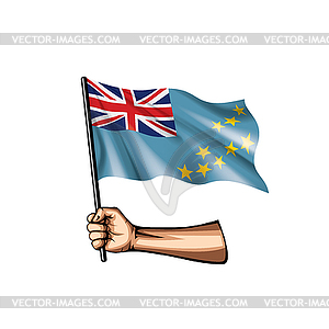 Tuvalu flag and hand - vector EPS clipart