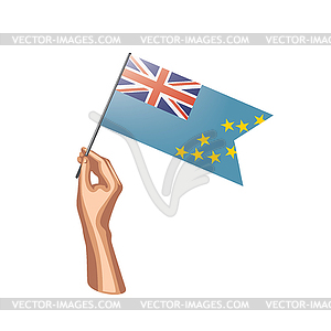 Tuvalu flag and hand - vector clipart