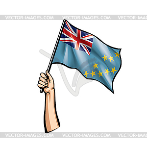 Tuvalu flag and hand - vector image