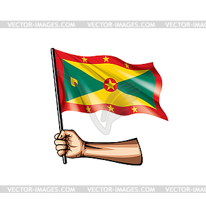 Grenada flag and hand - vector image