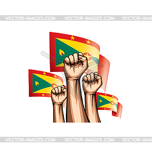 Grenada flag and hand - vector image