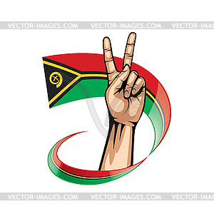 Vanuatu flag and hand - vector clipart