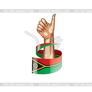 Vanuatu flag and hand - vector image