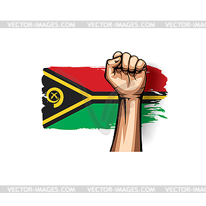 Vanuatu flag and hand - vector image