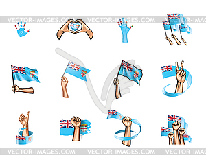 Fiji flag and hand - vector image