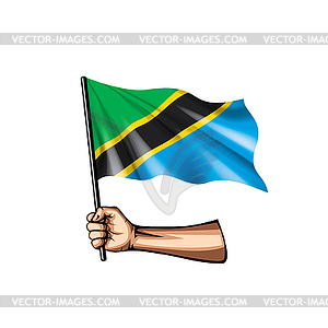 Tanzania flag and hand - vector image