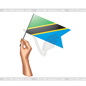 Tanzania flag and hand - vector EPS clipart