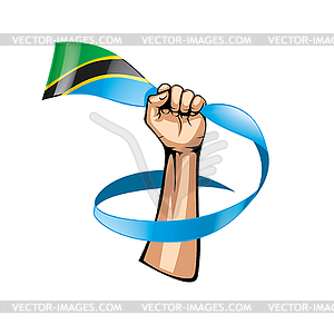 Tanzania flag and hand - vector image