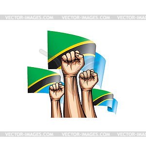 Tanzania flag and hand - vector clipart