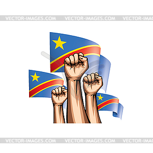 Democratic Republic of Congo flag and hand - vector clip art