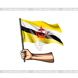 Brunei flag and hand - vector image