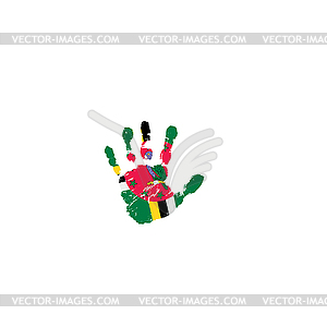 Dominica flag and hand - vector image