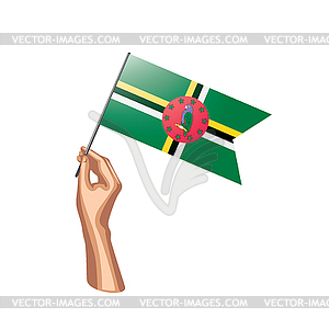 Dominica flag and hand - vector clip art