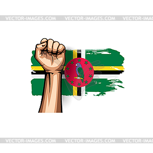 Dominica flag and hand - vector clip art