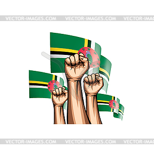 Dominica flag and hand - vector image