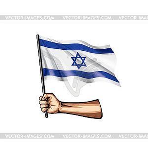 Israel flag and hand - vector image