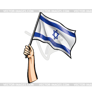 Israel flag and hand - vector clip art