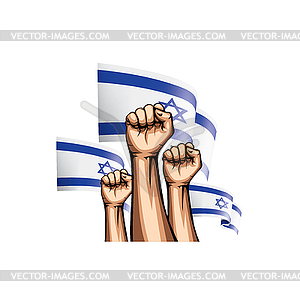 Israel flag and hand - vector image