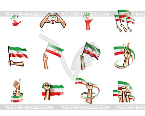 Iran flag and hand - vector image