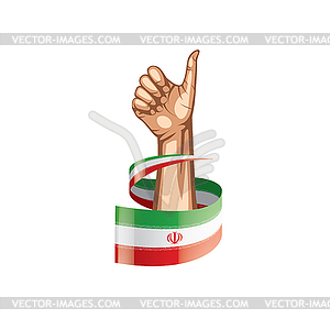 Iran flag and hand - vector image