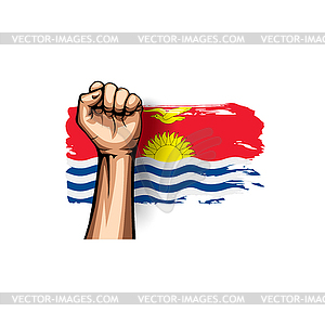 Kiribati flag and hand - vector image