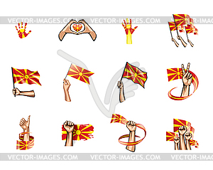 Macedonia flag and hand - vector image