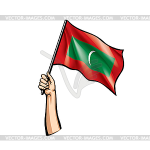 Maldives flag and hand - vector image