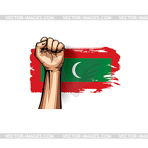 Maldives flag and hand - vector image