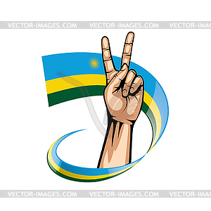 Rwanda flag and hand - vector image